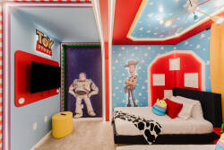 Welcome to a whimsical haven filled with vibrant walls and beloved characters, creating a playful atmosphere. Enjoy cozy beds with soft linens for restful nights and unique decor that sparks joy and imagination for everyone.